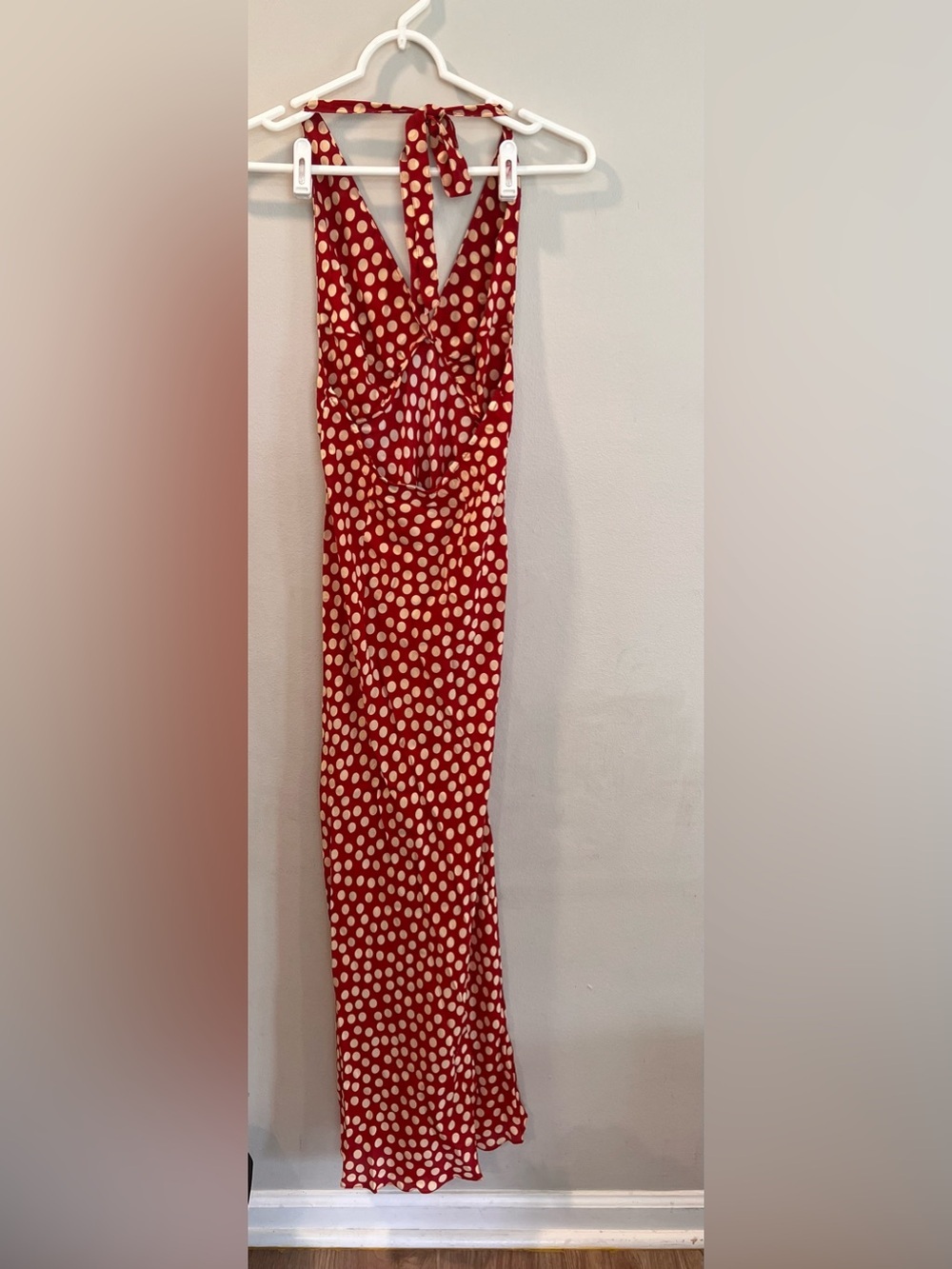 Realisation Par Simone Halter Strap Tie 100% Silk Polka Dot Maxi Dress Size XS - Picture 4 of 8